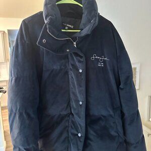 Sean John Navy Velour Puffer Coat Zip Front Size US 8 / UK 12
